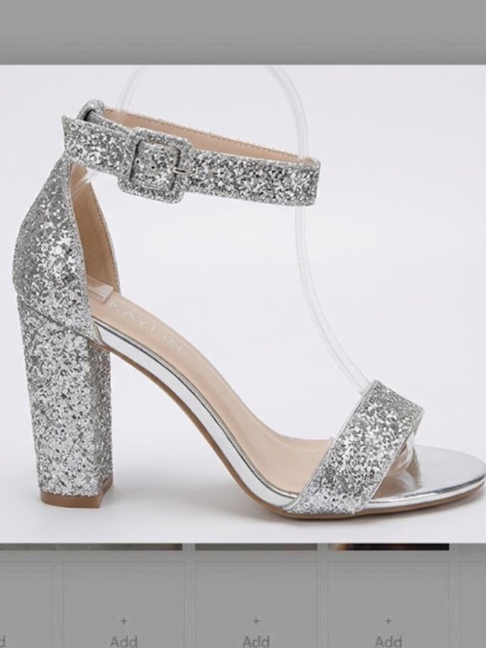 Lala Ikai Silver Glitter Block Heel Sandal Ankle Strap US 9 NIB